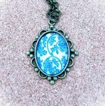 Długi Naszyjnik Vintage Wisior Retro z Mosiądzu Błękitny Hibiskus