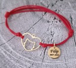 Stalowa Bransoletka Kotek w Sercu na Sznurku i Kółeczko z Własnym Grawerem