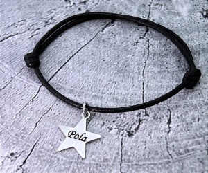 Bransoletka Sznurkowa z Zawieszką GWIAZDKA Duża STAL Szlachetna