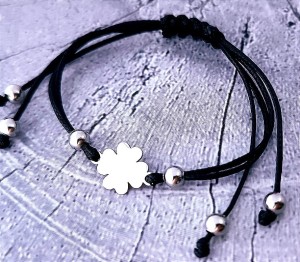 Stalowa Bransoletka Szczęścia Koniczynka z Twoim Napisem / 20 Kolorów