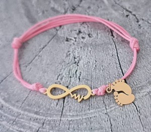 Stalowa Bransoletka Złota Nieskończoność z Pulsem i Stópki z Twoim Grawerem