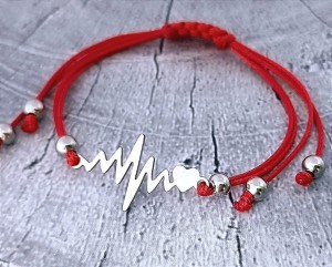 Stalowa Bransoletka Linia Życia z Kuleczkami na Sznurku / 20 Kolorów 