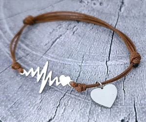 Stalowa Bransoletka Kardiogram na Sznurku i Serduszko z Dowolnym Grawerem