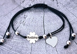 Stalowa Bransoletka z Koniczynką i Serduszko z Twoimi Napisami / 20 Kolorów