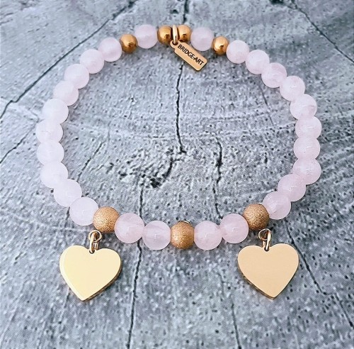 Bransoletka-z-kwarcu-rozowego-z-dwoma-serduszkami-stal-tytanowa-wlasny-grawer