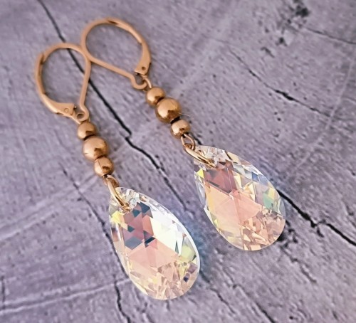 Pozlacane-kolczyki-Swarovski-Migdal-Crystal-AB-stal-tytanowa