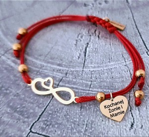 Stalowa Bransoletka Shamballa Nieskończoność z Serduszkami Twój Grawer / 19 Kolorów