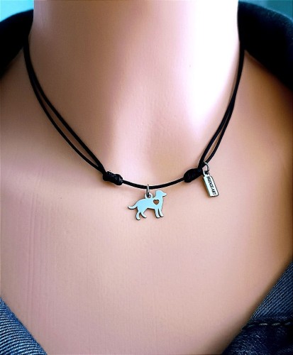 Minimalistyczny-Naszyjnik-Uniseks-Piesek-na-Sznurku-Stal-Szlachetna