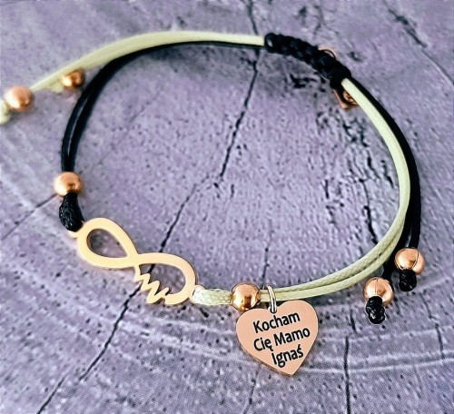 Dwukolorowa -bransoletka-stalowa-nieslonczonosc-serduszko-dowolny-grawer