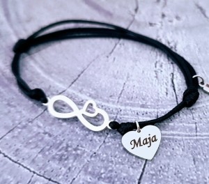 Stalowa Bransoletka Nieskończoność z Serduszkiem Dowolny Grawer 