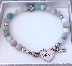 Bransoletka Stalowa z Akwamarynu z Serduszkiem i Koniczynką
