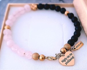 Bransoletka Turmalin / Kwarc Różowy z Koniczynką i Serduszkiem | Grawer Gratis