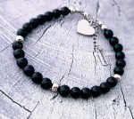 Bransoletka z Czarnego Turmalinu z Serduszkiem | Grawer Gratis