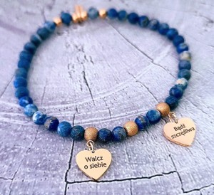 Bransoletka z Lapis Lazuli z Dwoma Serduszkami | Własny Grawer