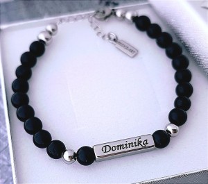 Bransoletka z Czarnego Onyksu i Słupek z Twoim Grawerem