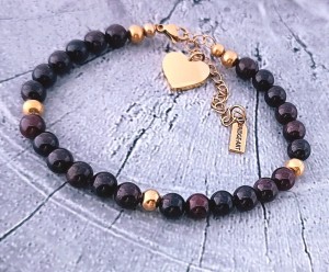 Bransoletka z Naturalnego Granatu z Serduszkiem | Grawer Gratis