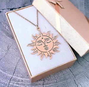 Naszyjnik Stalowy Złote Słońce na Łańcuszku