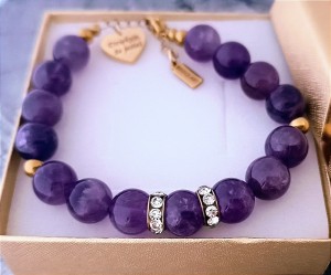 Bransoletka z Naturalnego Ametystu z Serduszkiem | Grawer Gratis