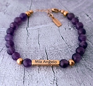 Bransoletka z Naturalnego Ametystu i Słupek z Twoim Grawerem