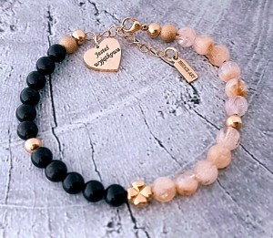 Bransoletka Czarny Turmalin / Cytryn z Koniczynką i Serduszkiem | Grawer Gratis