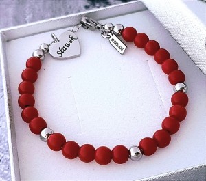 Bransoletka z Czerwonego Korala z Serduszkiem | Grawer Gratis