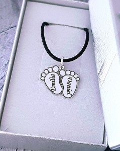 Naszyjnik Sznurkowy Uniseks ze Srebrną Zawieszką PARA STÓPEK Grawer SREBRO p.925 / 28 Kolorów