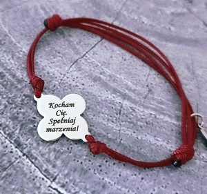 Bransoletka Koniczynka na Cienkim Sznurku / Grawer Gratis