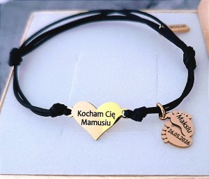 Stalowa Bransoletka Złote Serce i Stópki z Twoim Grawerem