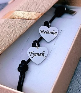 Bransoletka Charms Dwa Serduszka Stal Szlachetna Grawer Gratis 26 Kolorów