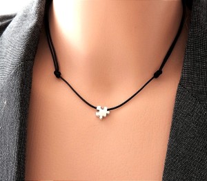 Naszyjnik Minimalistyczny Choker Puzzle na Sznurku Stal Szlachetna