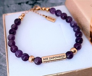 Bransoletka z Naturalnego Ametystu i Słupek z Twoim Grawerem