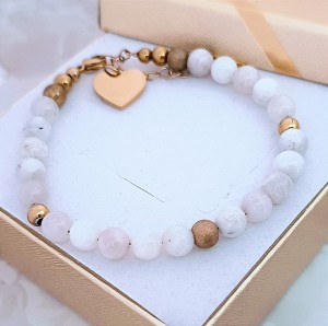 Bransoletka z Naturalnego Kamienia Księżycowego z Serduszkiem | Grawer Gratis