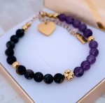 Bransoletka Ametyst i Turmalin | Stal | Grawer Gratis