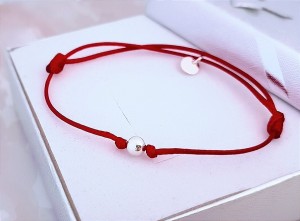 Bransoletka Szczęścia ze Srebrną Kulką Nitka 1mm Srebro p.925 / 18 kolorów