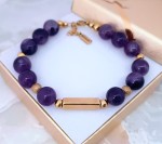 Bransoletka z Naturalnego Ametystu z Personalizowanym Słupkiem | Grawer Gratis
