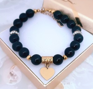 Bransoletka z Onyksu z Personalizowanym Serduszkiem
