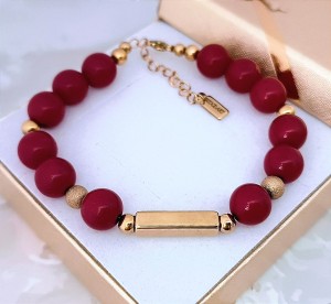 Bransoletka z Czerwonego Korala z Personalizowanym Słupkiem | Grawer Gratis 