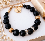 Bransoletka z Naturalnego Czarnego Turmalinu z Serduszkiem | Grawer Gratis