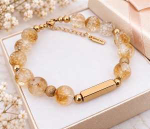 Bransoletka z Naturalnego Cytrynu z Personalizowanym Słupkiem | Grawer Gratis 