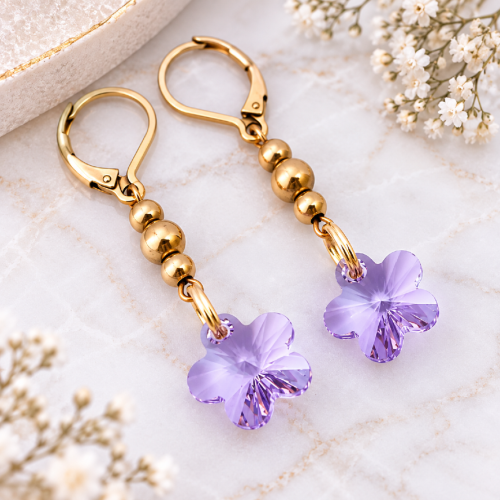 Pozlacane-kolczyki-stalowe-Swarovski-Flower-Violet