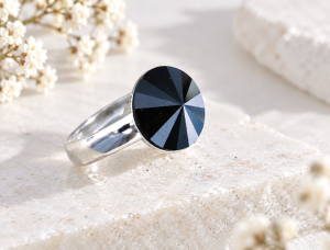Srebrny Pierścionek Swarovski Rivoli Jet SREBRO p.925