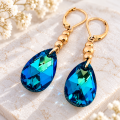 Pozlacane-kolczyki-Swarovski-Elements-Migdal-Bermuda-Blue-stal