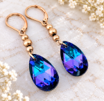Kryształowe Kolczyki Swarovski Elements Migdał Heliotrope