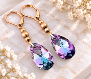 Kryształowe Kolczyki Swarovski Elements Migdał Vitrail Light