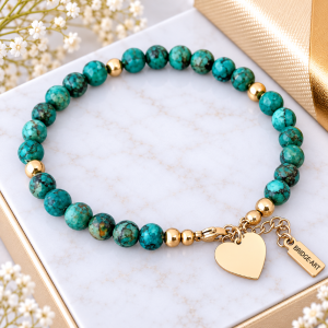 Bransoletka z Naturalnego Turkusu Afrykańskiego z Serduszkiem | Grawer Gratis