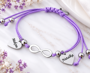 Stalowa Bransoletka Shamballa Infinity i Dwa Serca | Grawer